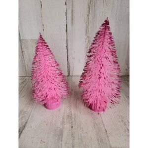 Pink snow frosted bristle brush‎ tree set Xmas Decor figure